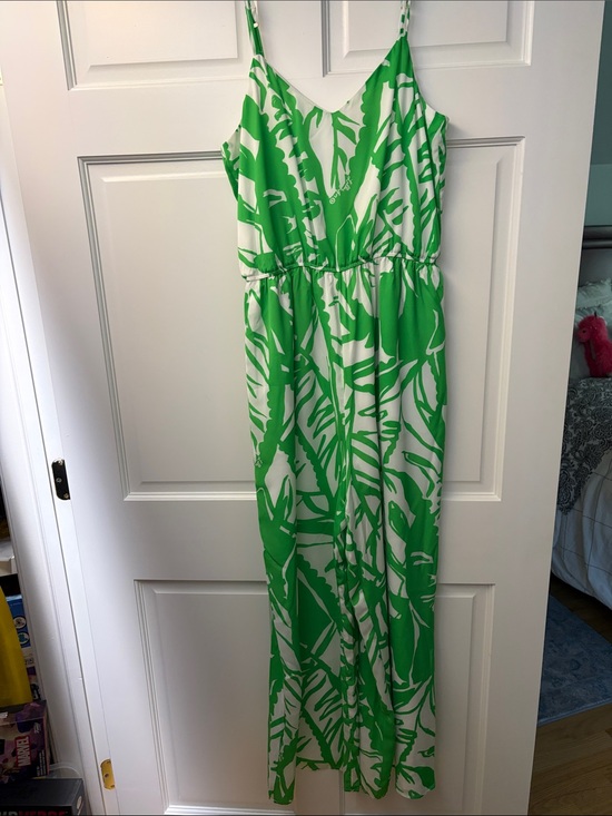 Lilly Pulitzer for Target Pants - Lilly Pulitzer for Target Green and White Leaf-Print Spaghetti-Strap Jumpsuit, M